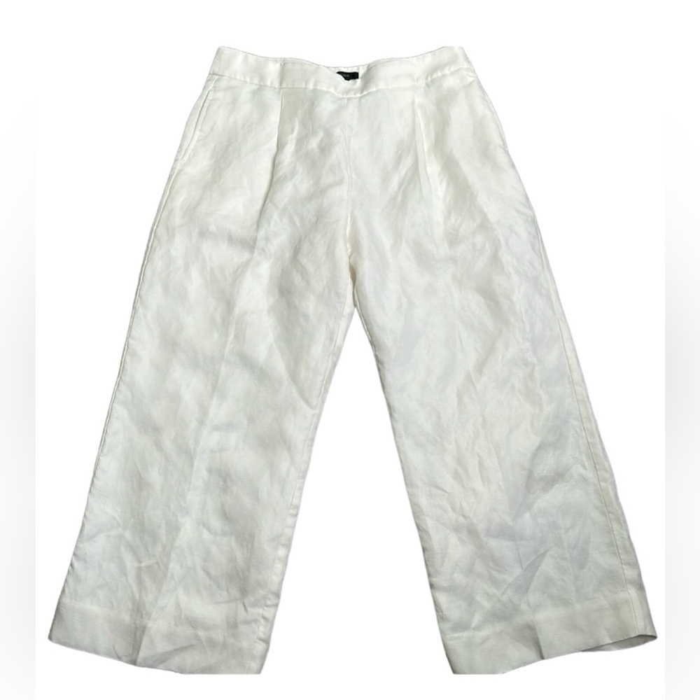 J crew white linen lined wide leg high rise pants size 12